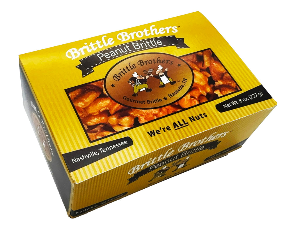 Brittle Brothers front box showing 8 oz gourmet packaging and gift appeal