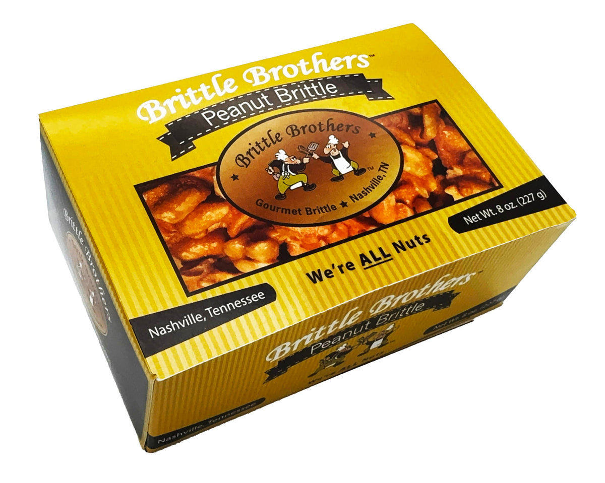 Brittle Brothers front box showing 8 oz gourmet packaging and gift appeal