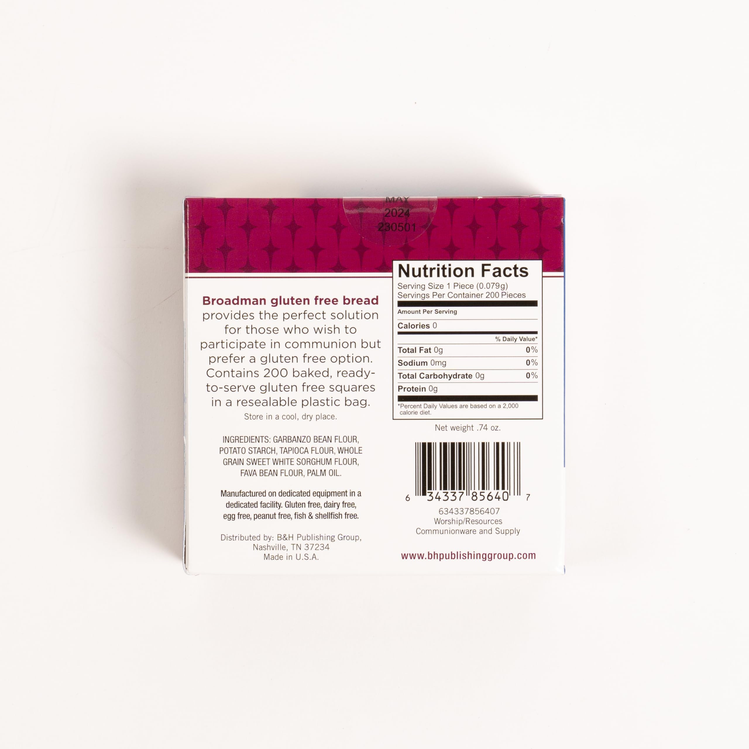 BROADMAN CHURCH SUPPLIES label and ingredients for clear allergy information