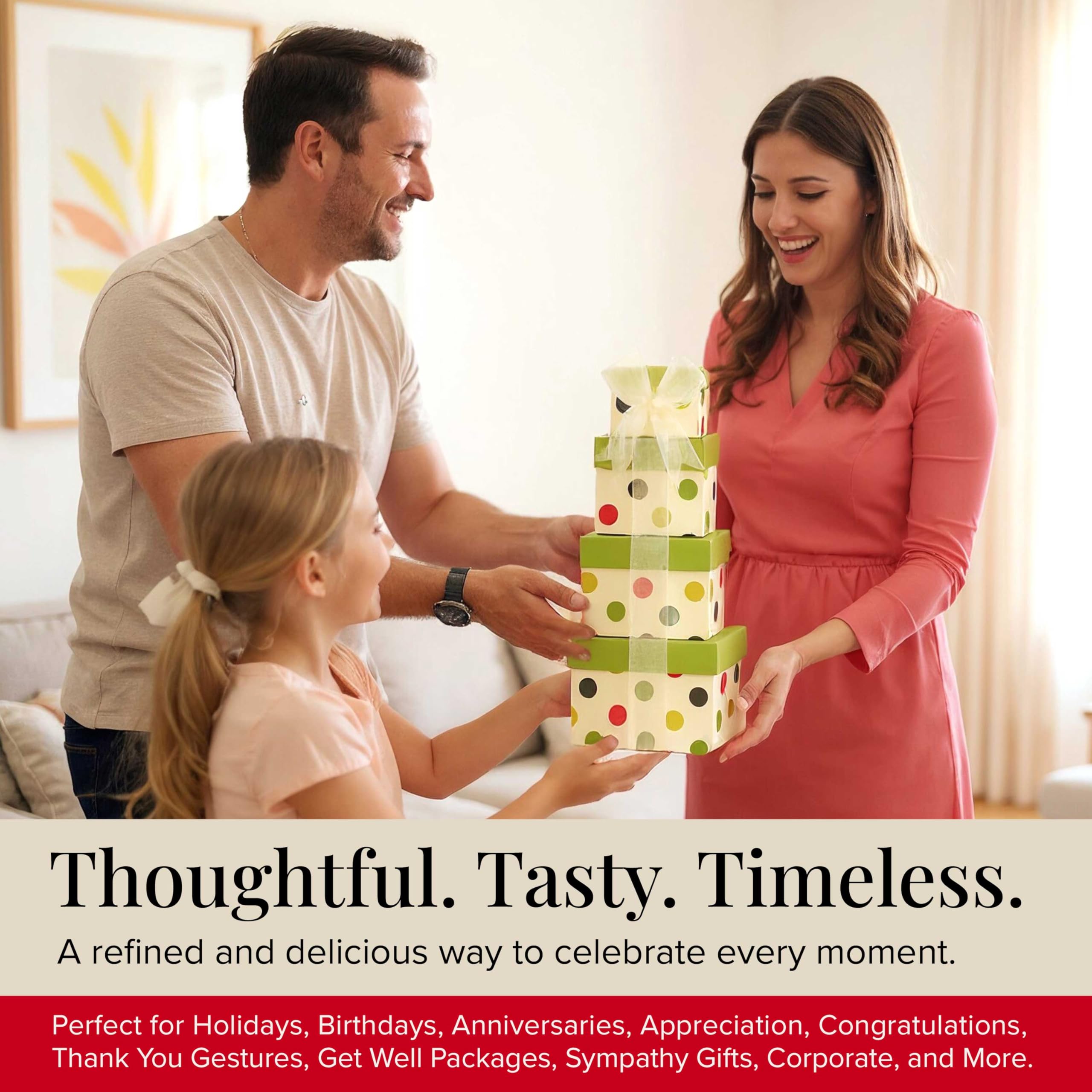 Broadway Basketeers opened tower with all snacks displayed for visual variety and selection