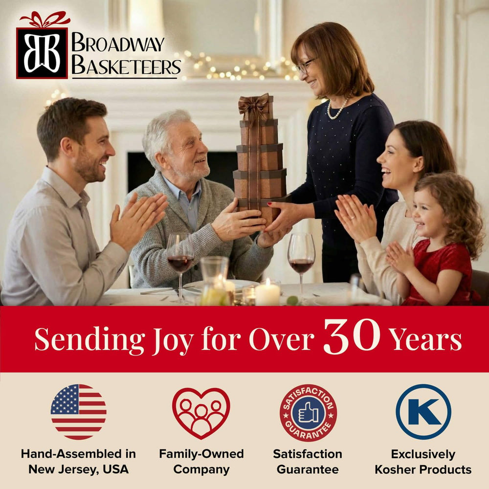 Broadway Basketeers empty reusable tiers stacked demonstrating storage and keepsake use