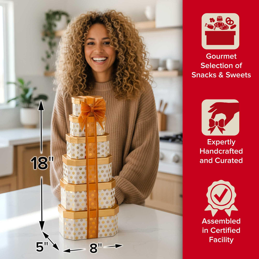 Broadway Basketeers tower next to a ruler illustrating exact size and scale