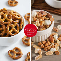 Broadway Basketeers trail mix contents showing nutty, savory snack balance
