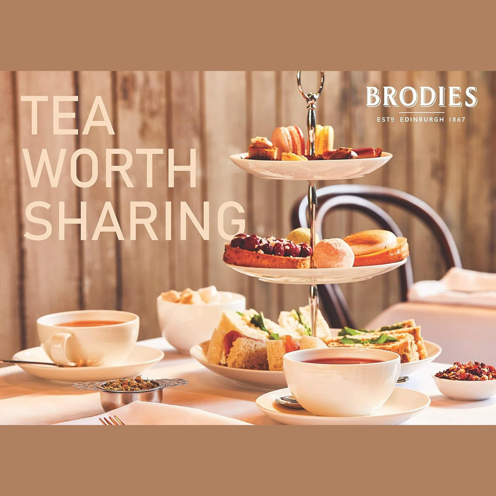 Brodies Estd 1867 poured tea in cup illustrating bright, refreshing taste