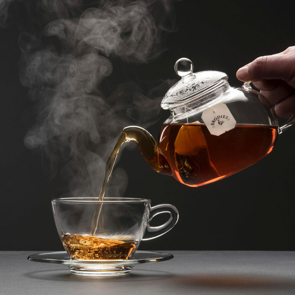 Brodies Estd 1867 tea in stainless infuser demonstrating easy brewing