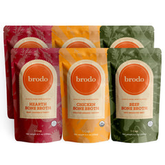 Brodo front packaging showing variety pack and ready-to-drink convenience