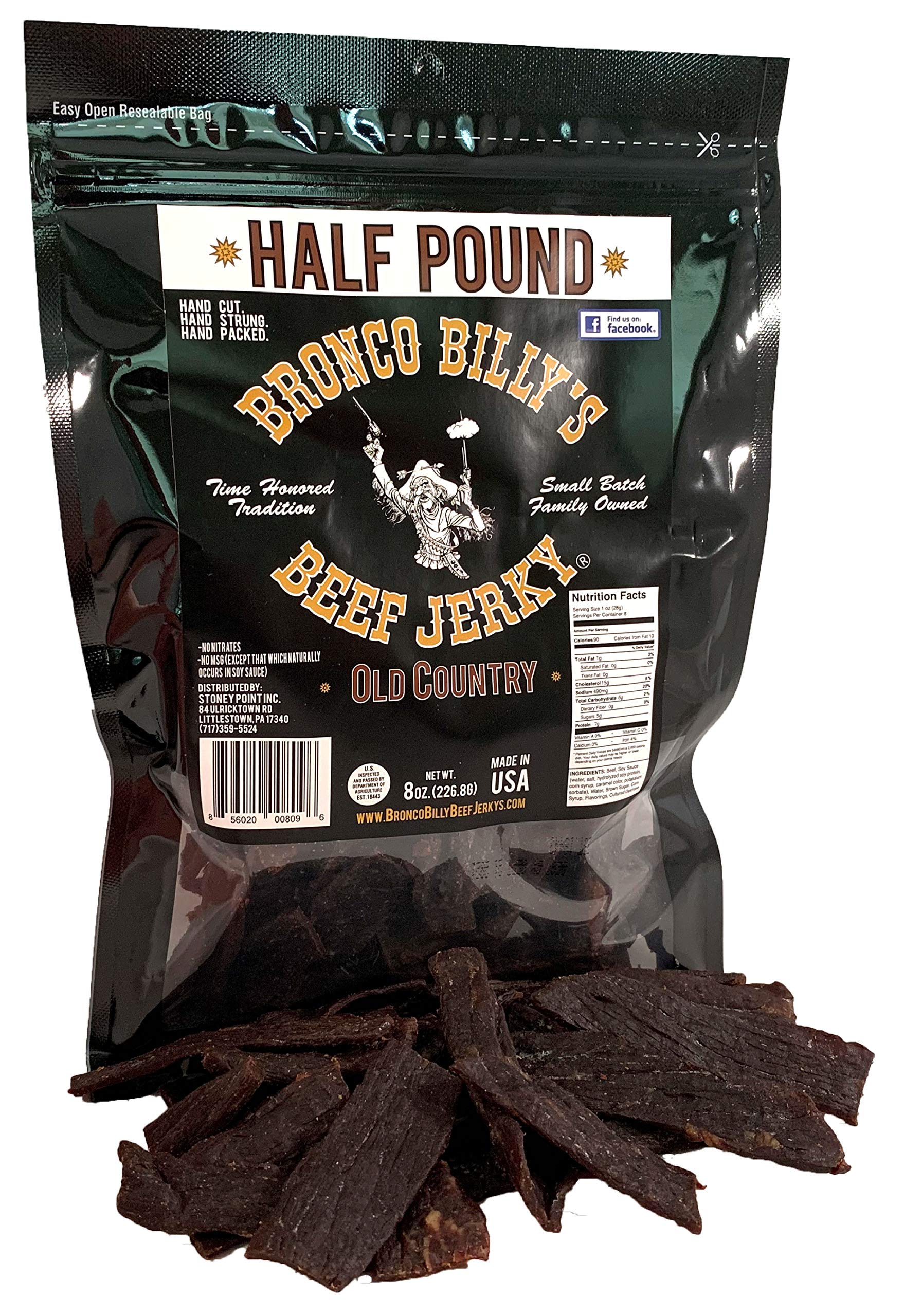 Bronco Billy's front packaging showing half-pound resealable bag and label benefits