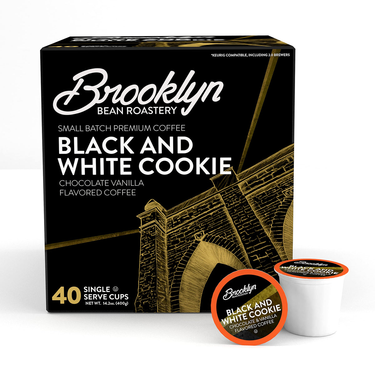 Brooklyn Beans front box showing black and white cookie pods and brand name, appealing gift option