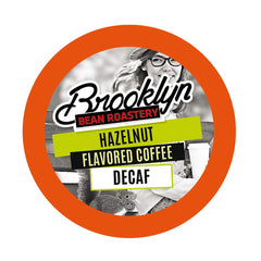 Brooklyn Beans front packaging showing 40-count hazelnut decaf and convenience