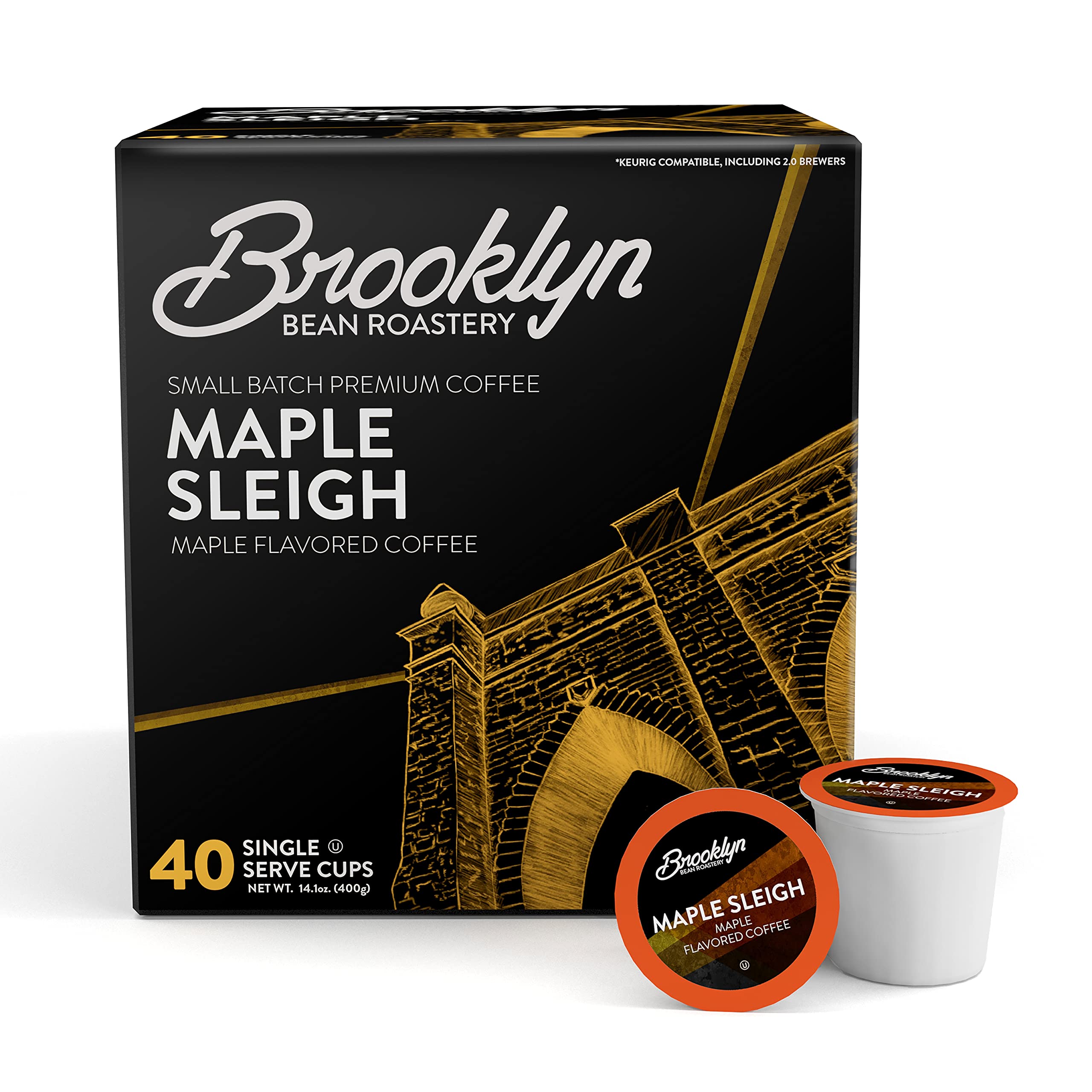 Brooklyn Beans front packaging showing maple flavored pods and count benefit
