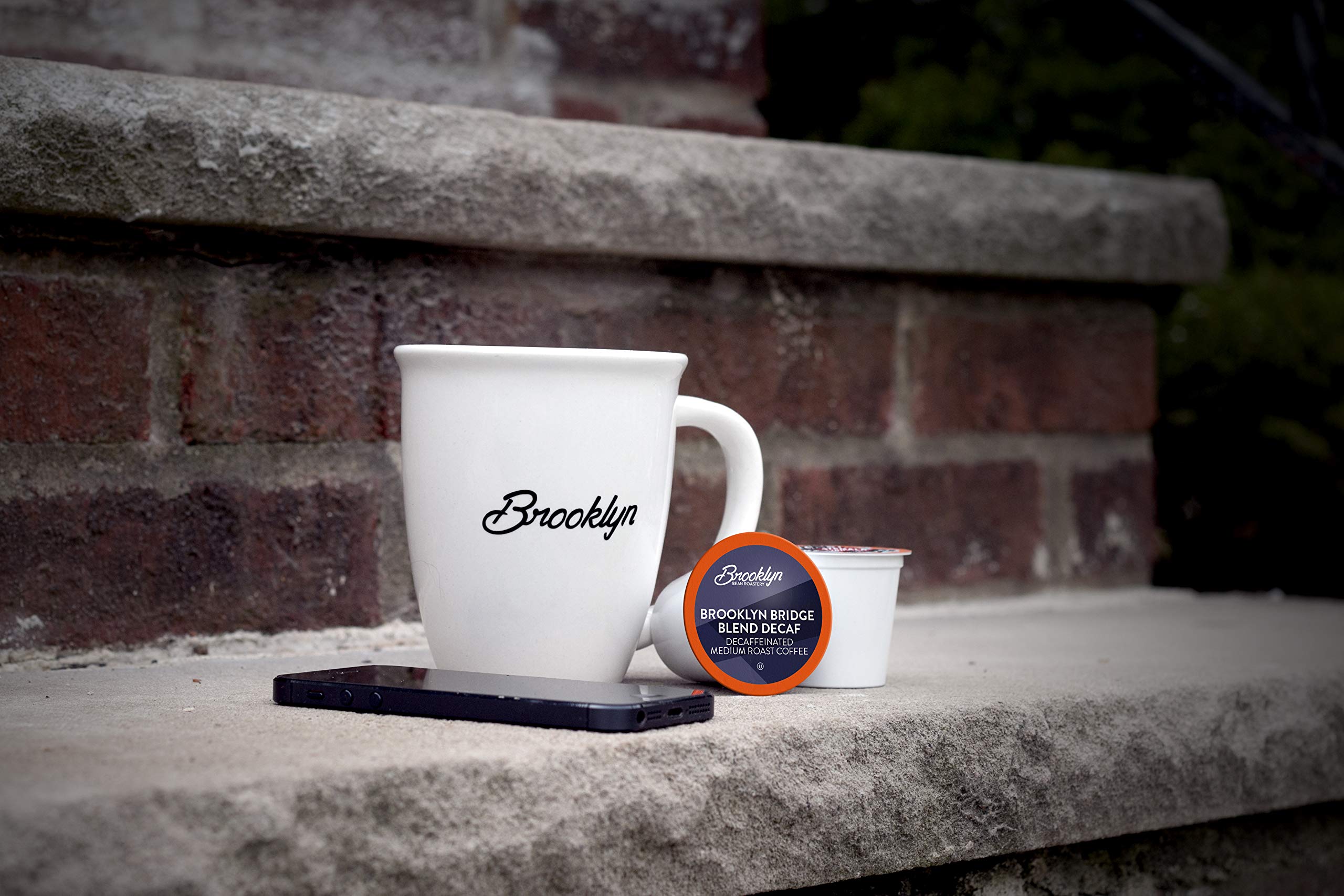 Brooklyn Beans pod inside a Keurig machine during brew, fast single-serve convenience