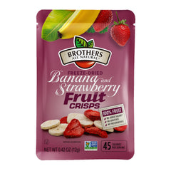 Brothers All Natural front pouch showing banana and strawberry mix, convenient snack