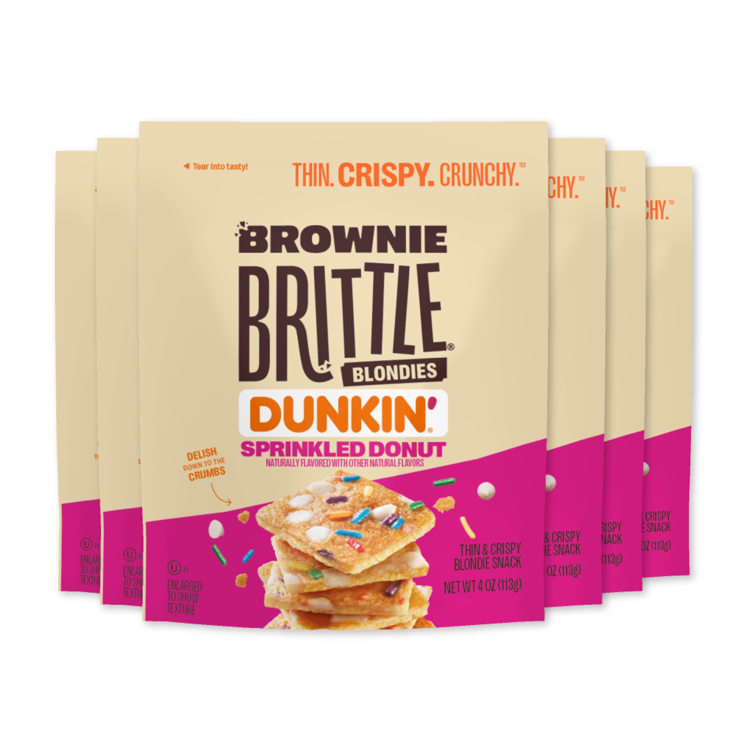 Brownie Brittle front packaging showing Dunkin' Blondie flavor and portability benefit