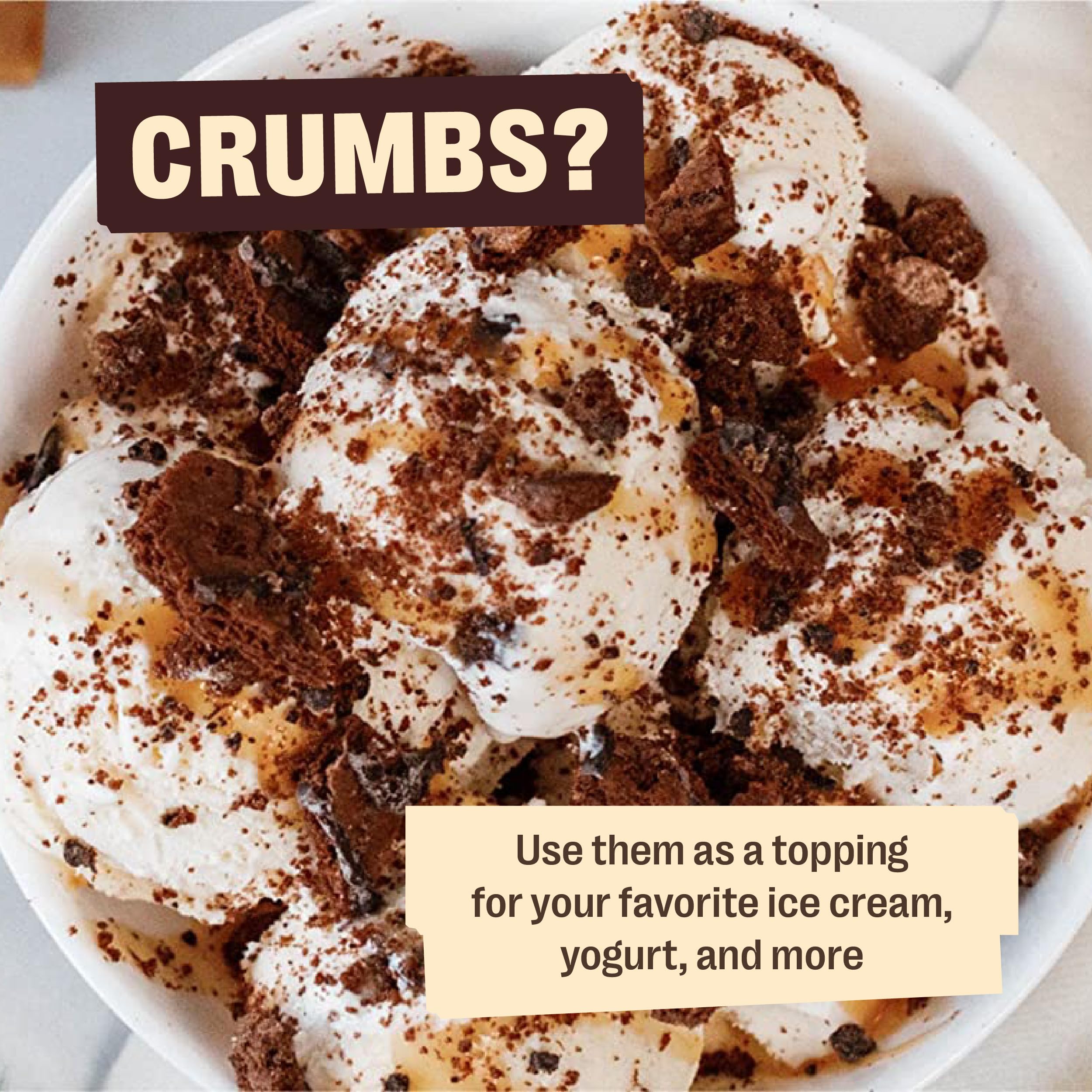 Label and ingredient panel on Brownie Brittle bag, Brownie Brittle informs about contents