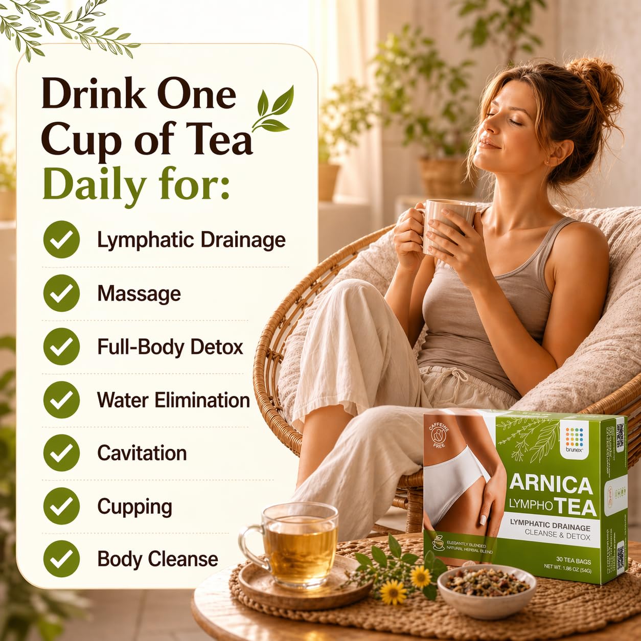 Bruizex brewed cup steaming hot illustrating soothing lymphatic support