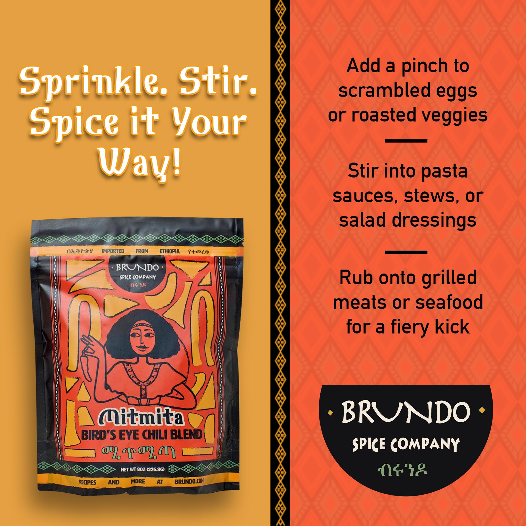 Brundo Market Mitmita measured on spoon demonstrating controlled portioning benefit