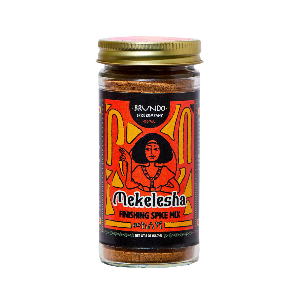 Brundo Market Mekelesha front packaging showing organic 2oz jar and authentic label benefit: true Ethiopian origin