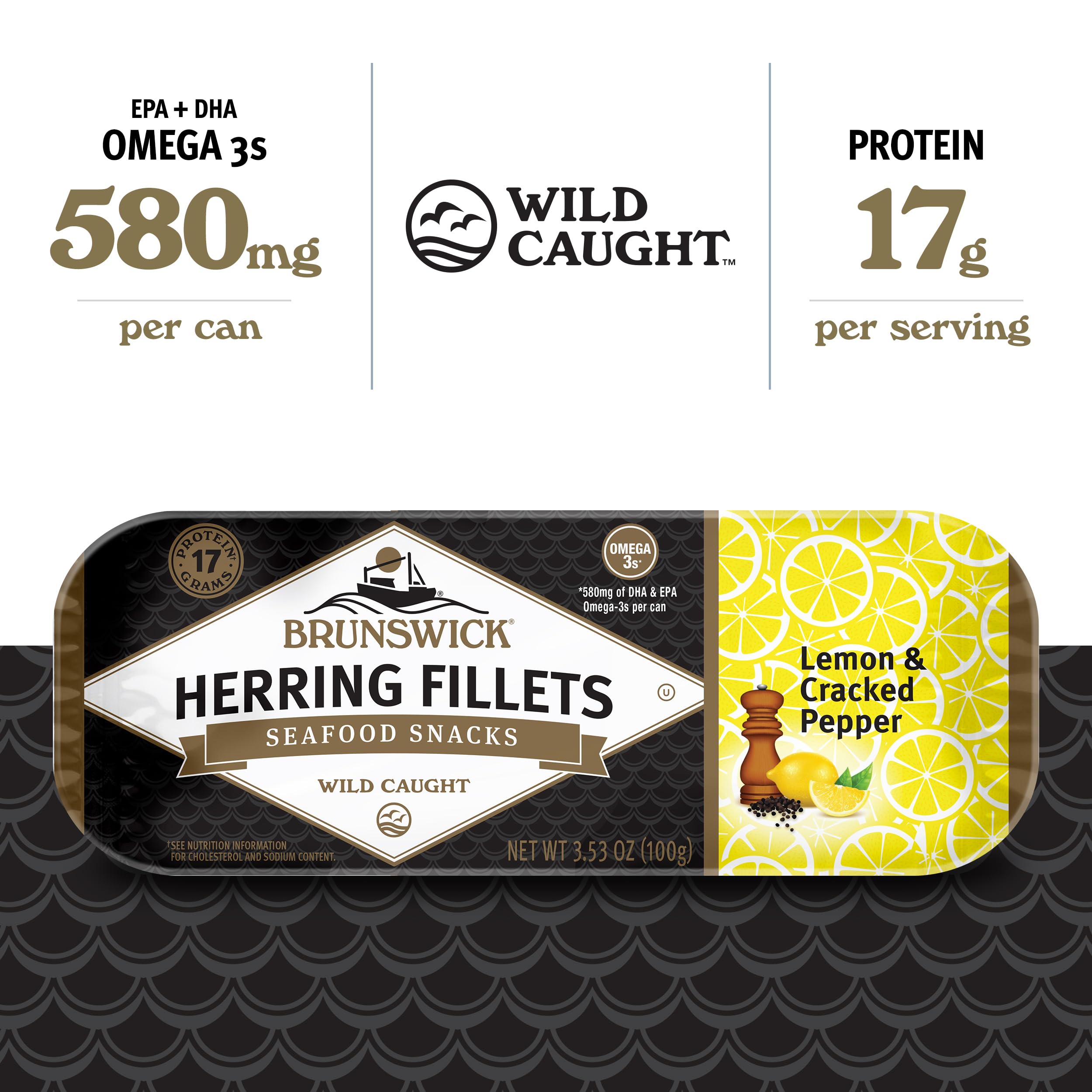Close-up of Brunswick herring fillet texture, fresh flaky fish and bright seasoning