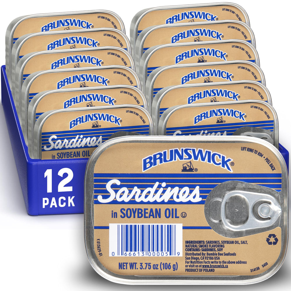 Brunswick can front view showing label and size, showcasing convenient pantry staple