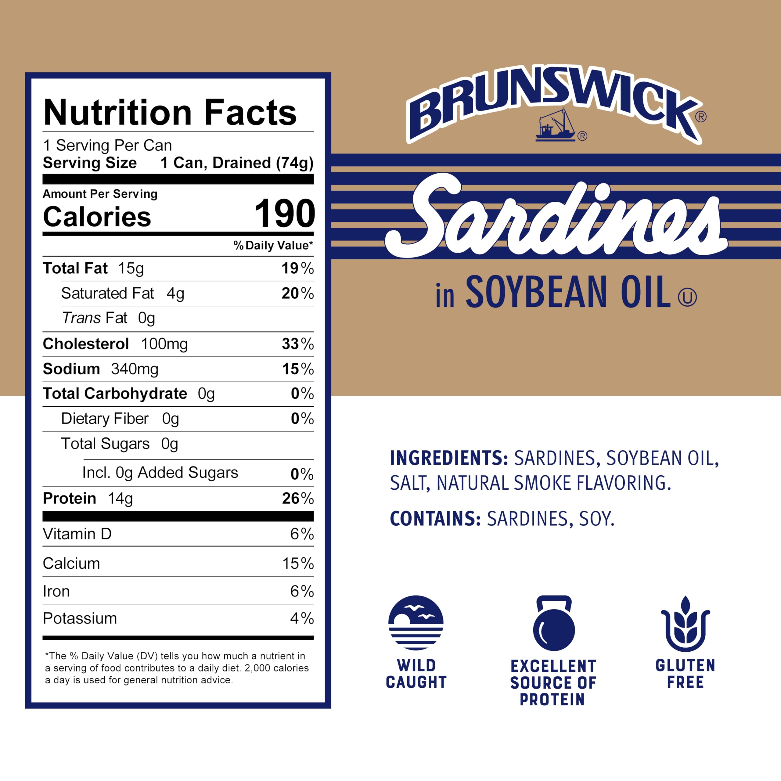 Brunswick sardines served on crackers as a quick snack with satisfying protein