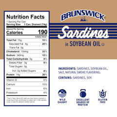 Brunswick sardines served on crackers as a quick snack with satisfying protein