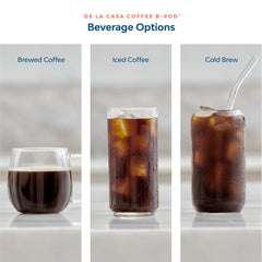 BRUVI brewed cup from De La Casa showing rich crema and flavor clarity benefit