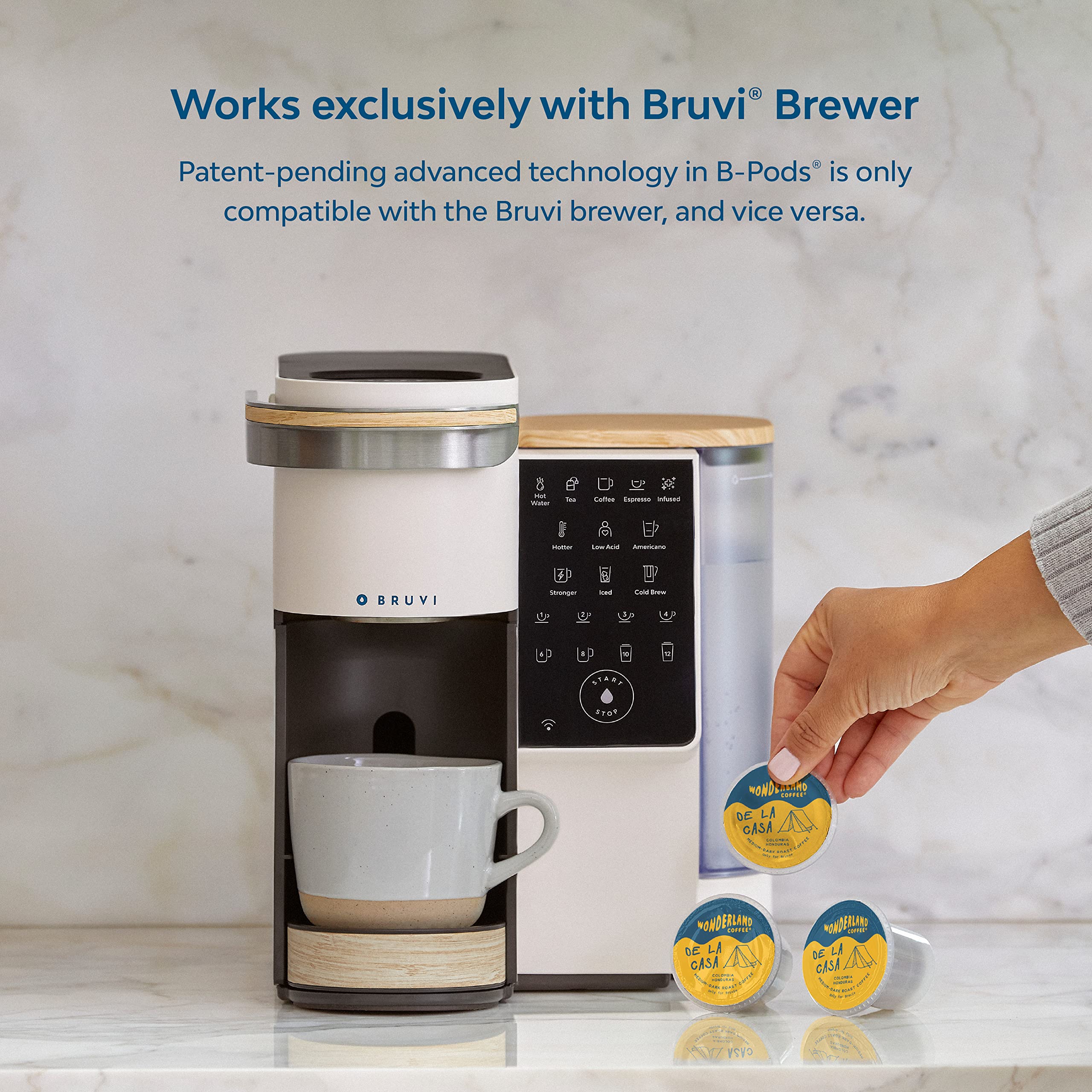BRUVI open box with 20 B-Pods visible, showing convenient portioning benefit