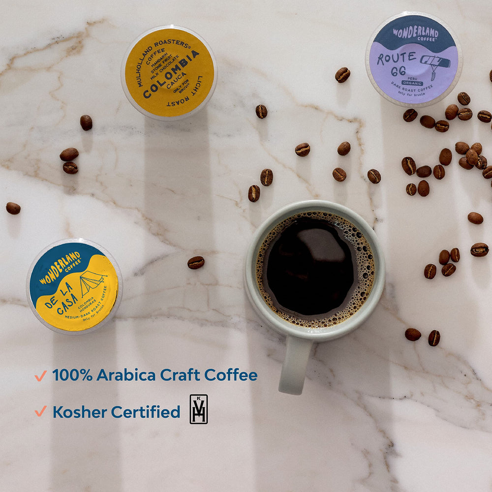 BRUVI packaging label close-up highlighting blend origin and kosher certification benefit