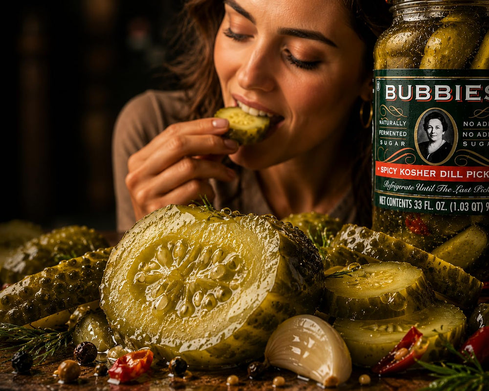bubbies pickles on charcuterie board adding tangy heat to snacks and entertaining