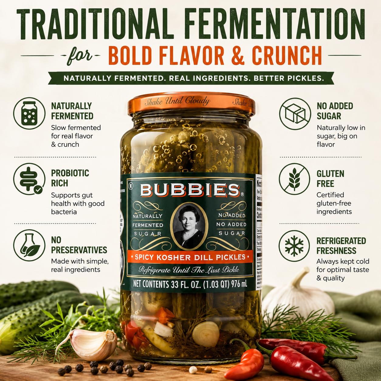 bubbies close-up of pickle texture highlighting crunchy bite and fermented quality