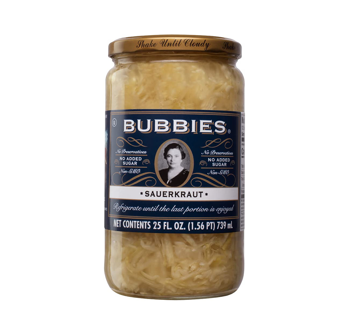 Bubbies front packaging showing clear glass jar and label, highlights fresh taste