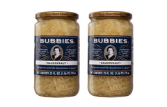 Bubbies open jar close-up of sauerkraut texture and brine, demonstrates crisp crunch