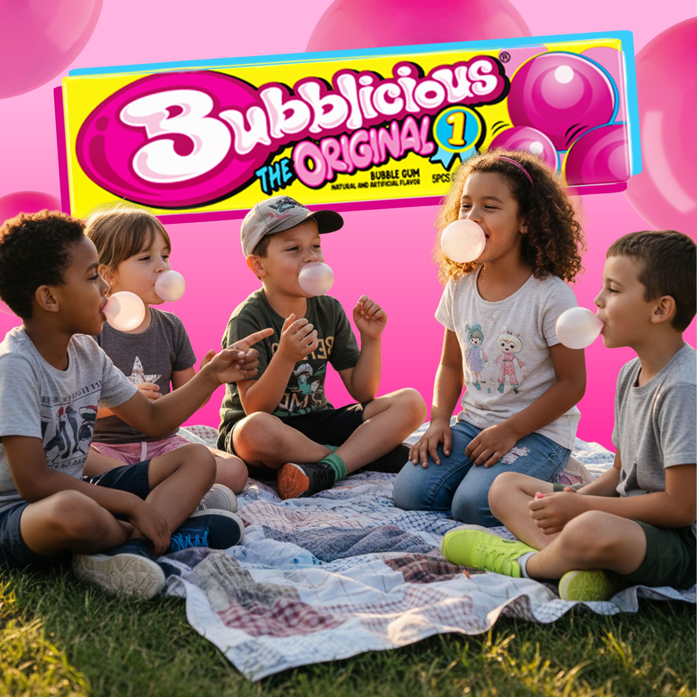Bubblicious kids enjoying gum together encouraging playful moments
