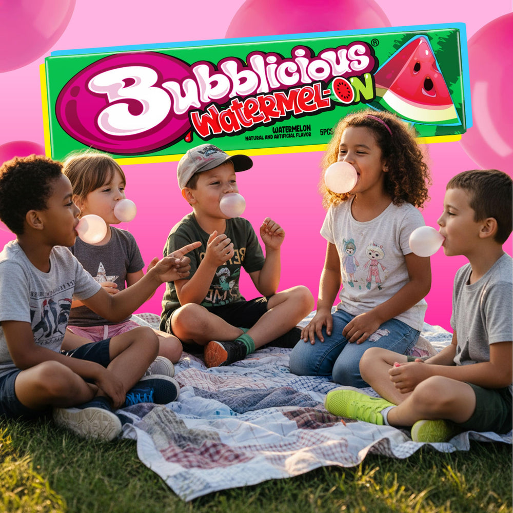 Bubblicious pack tucked inside a lunchbox for portable snack convenience