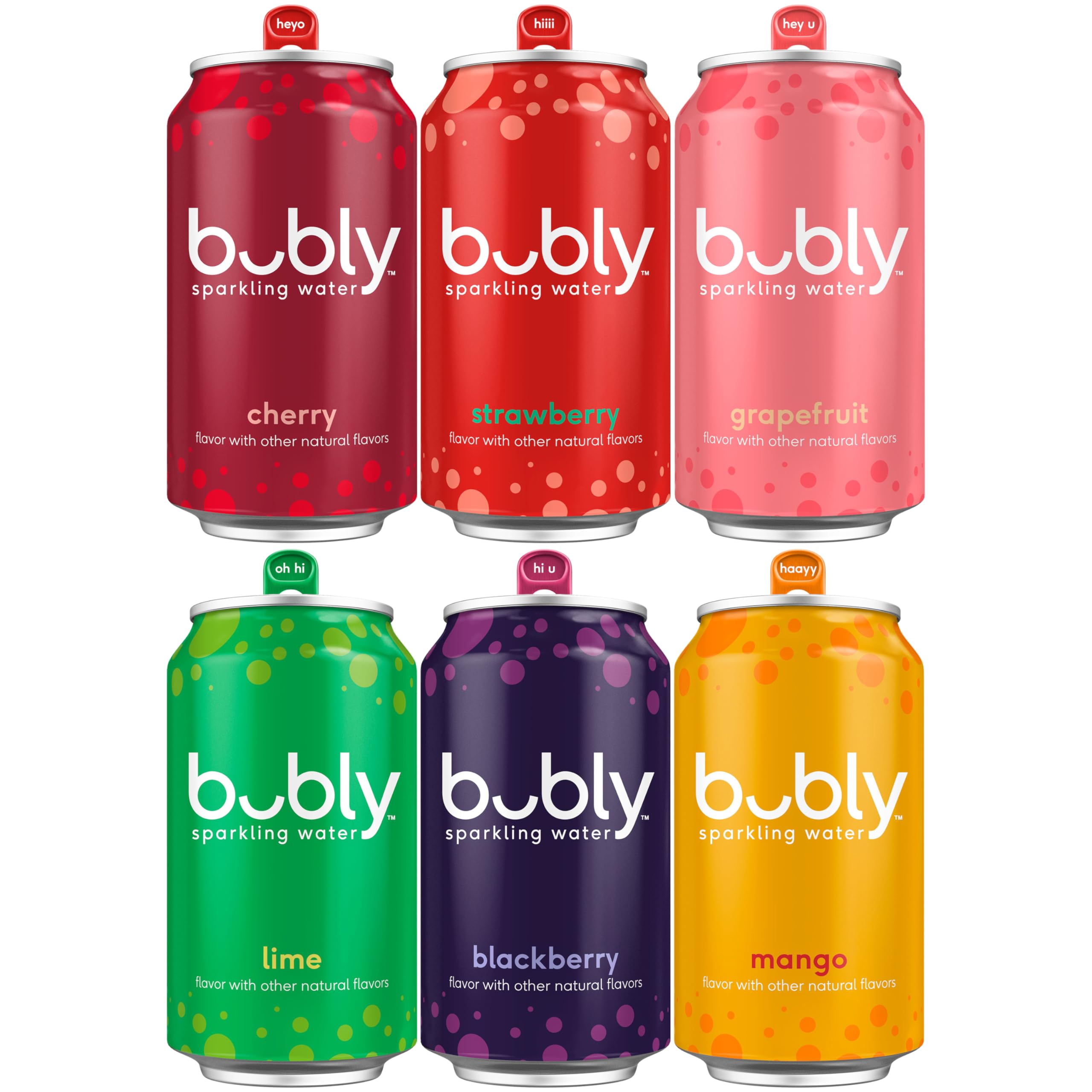 bubly variety pack front view showing all six flavors and 18 cans for convenience