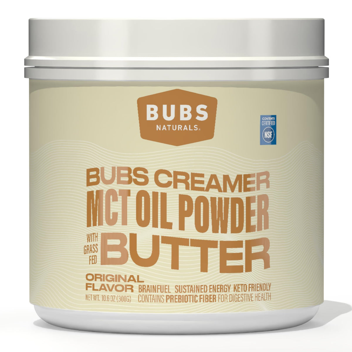 BUBS Naturals front packaging showing butter MCT powder benefits