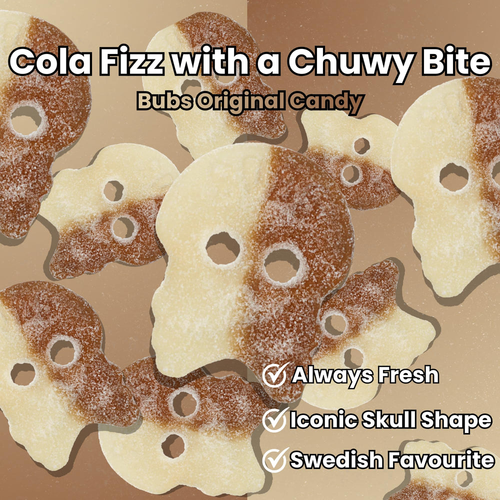 Hand holding Bubs cola skulls from Try New Treats to show size and portion control benefit