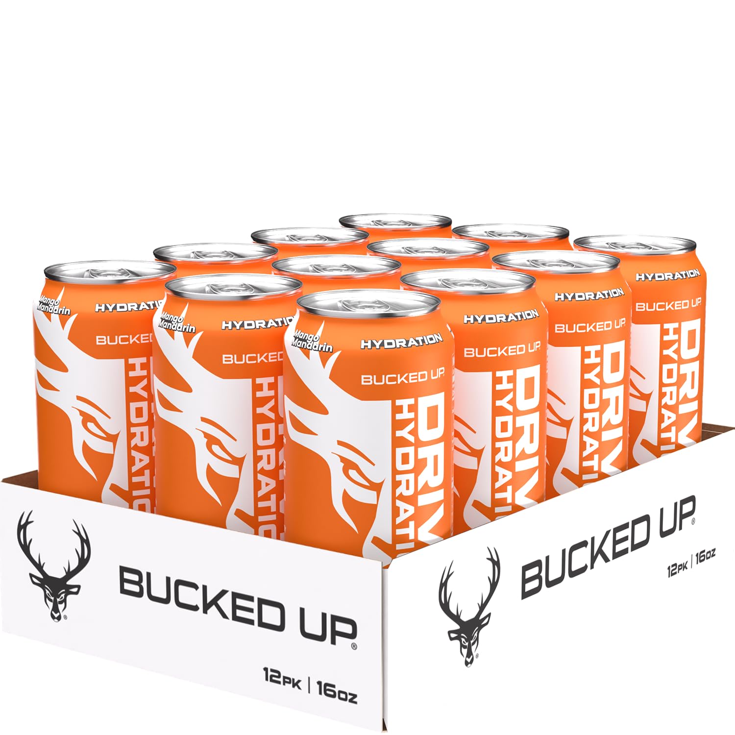 Bucked Up front can Mango Mandarin showing full label and ready-to-drink benefit