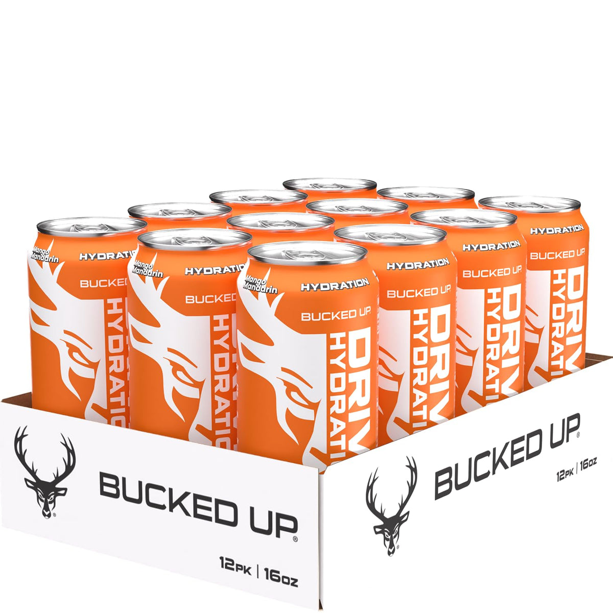 Bucked Up front can Mango Mandarin showing full label and ready-to-drink benefit