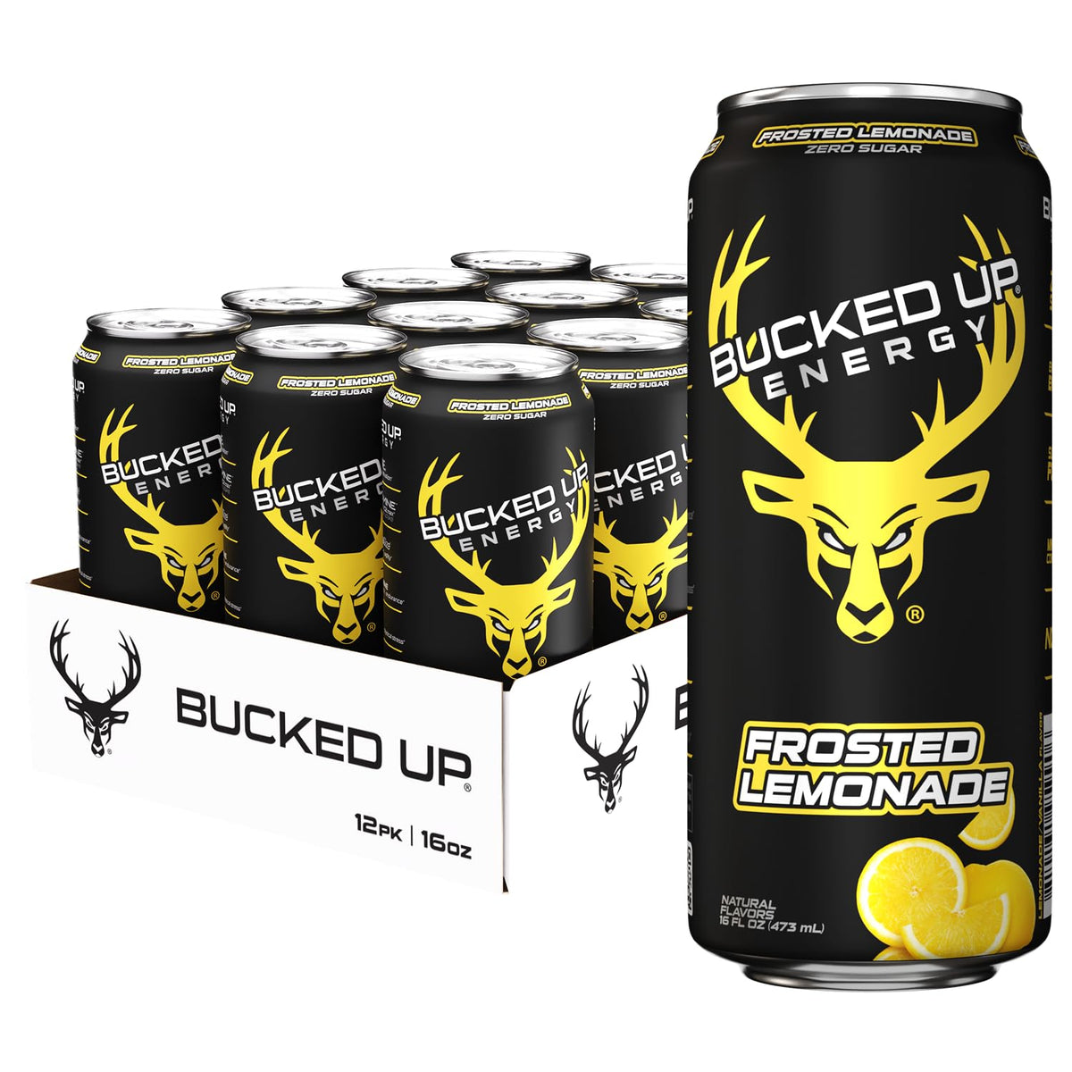Bucked Up front can showing frosted lemonade design and bold branding for instant recognition