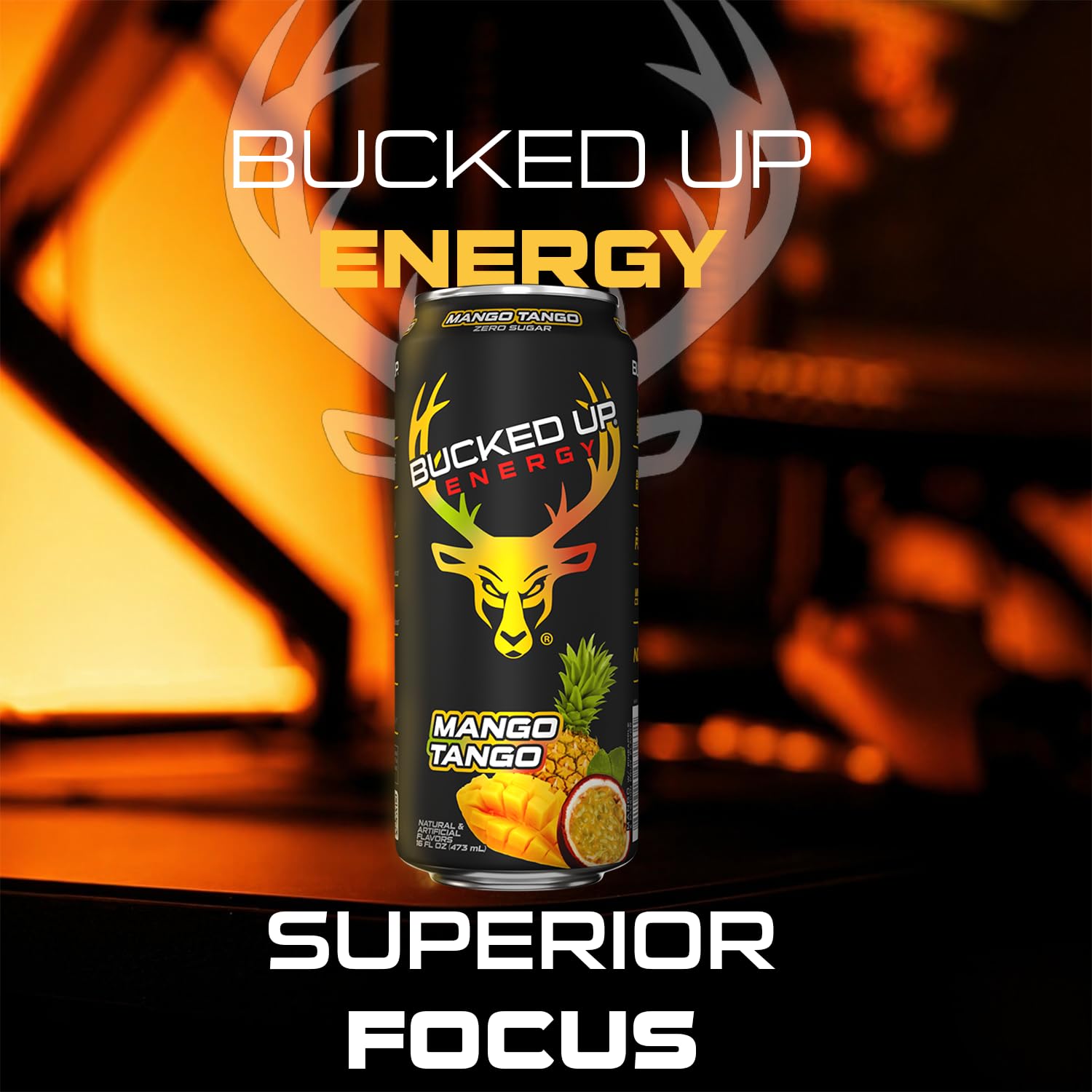 Bucked Up can beside a hand showing 16 fl oz scale and portable energy boost