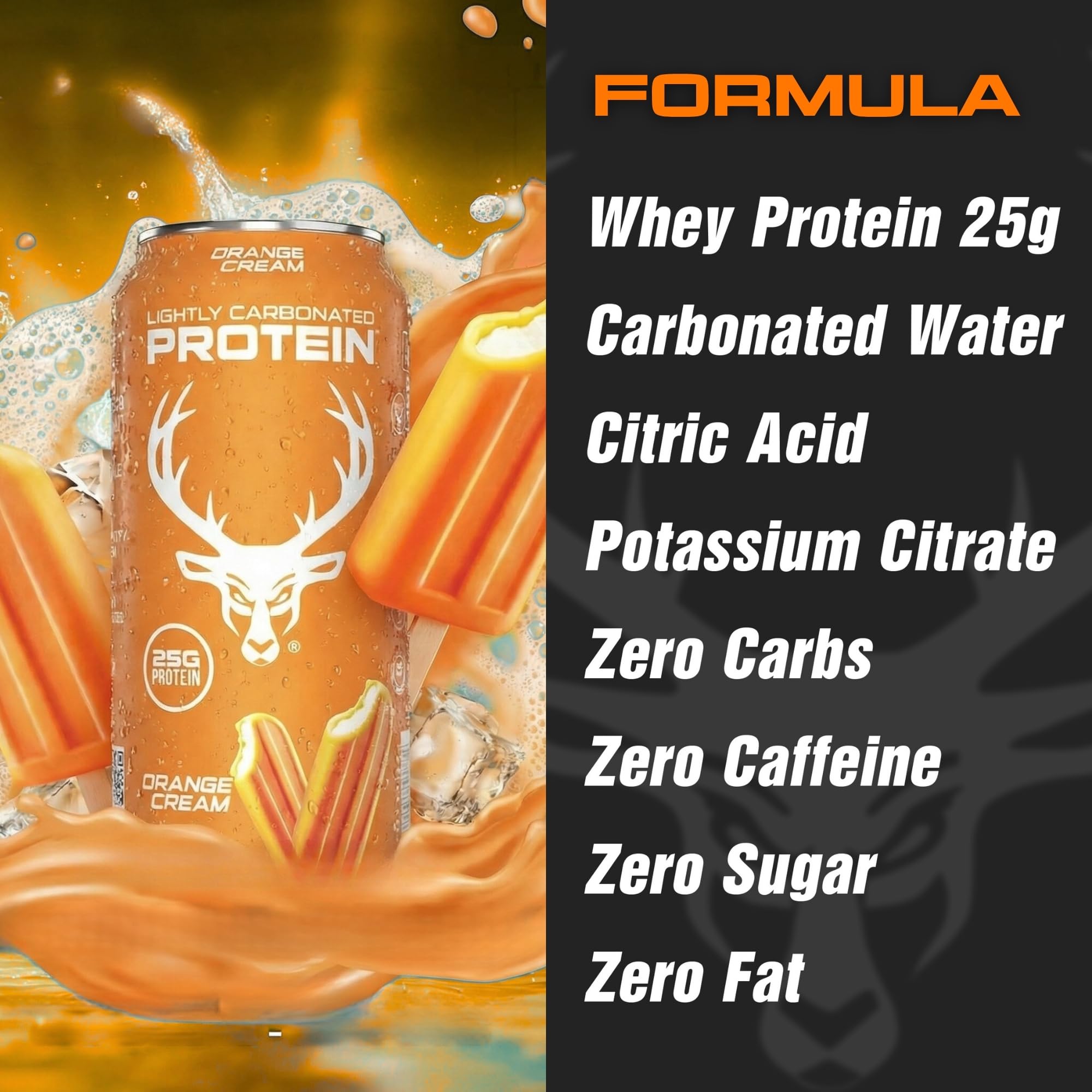 Bucked Up nutrition label close-up showing 25g protein and zero sugar