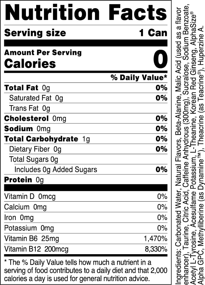 Bucked Up close-up of label highlighting 300mg caffeine and zero sugar benefit