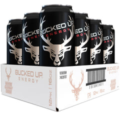Bucked Up front can showing White Gummy Deer flavor and bold caffeine benefit