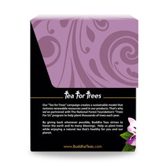 Buddha Teas tea bag steeping in cup demonstrating easy brewing and gentle flavor