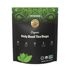 Buddha Teas front packaging showing 100-count box and organic label benefit convenience