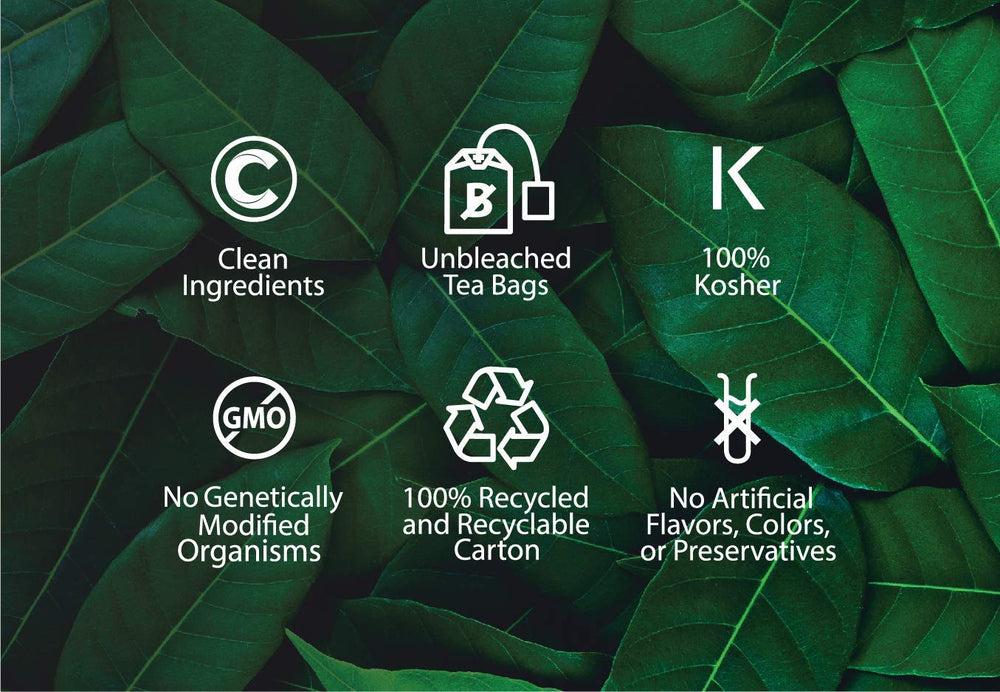 Buddha Teas product label showing organic certifications and clean processing