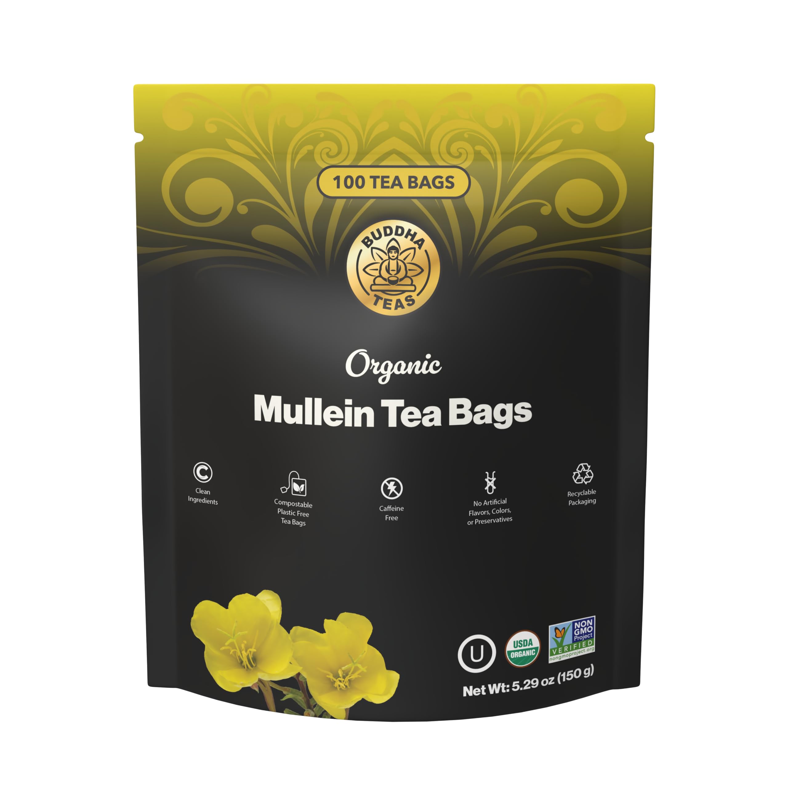 Buddha Teas front packaging showing 100 tea bags and product name