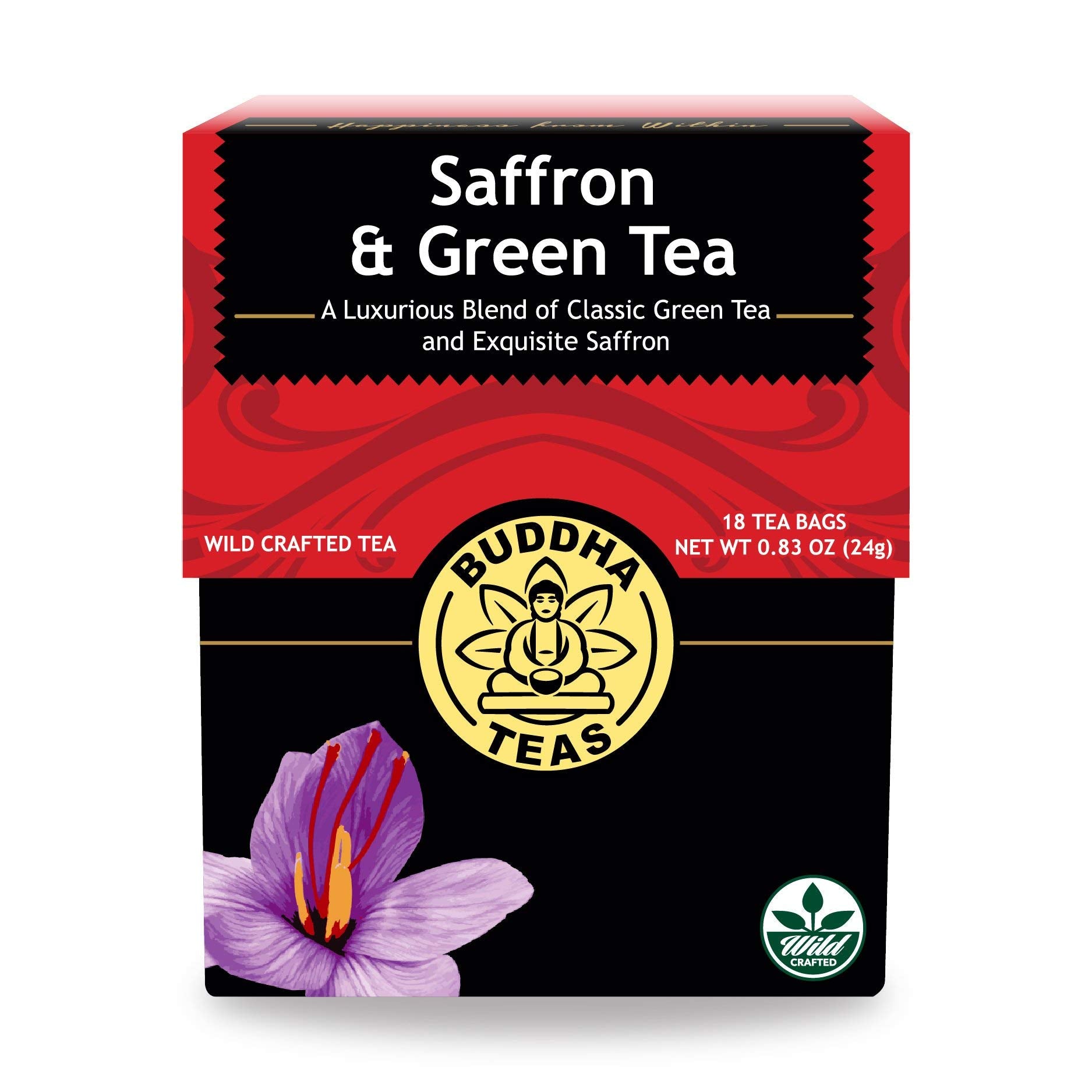 Buddha Teas front packaging showing product identity and natural ingredients benefit clarity