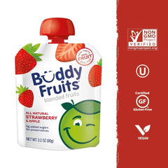 Buddy Fruits pouch close-up texture displaying smooth unsweetened applesauce for wholesome snacking
